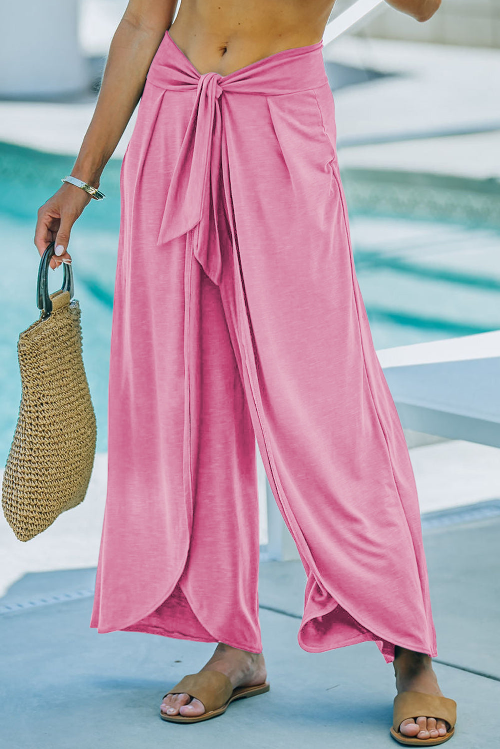 Bonbon Knotted Drop Waist Split Leg Relaxed Trousers eAura