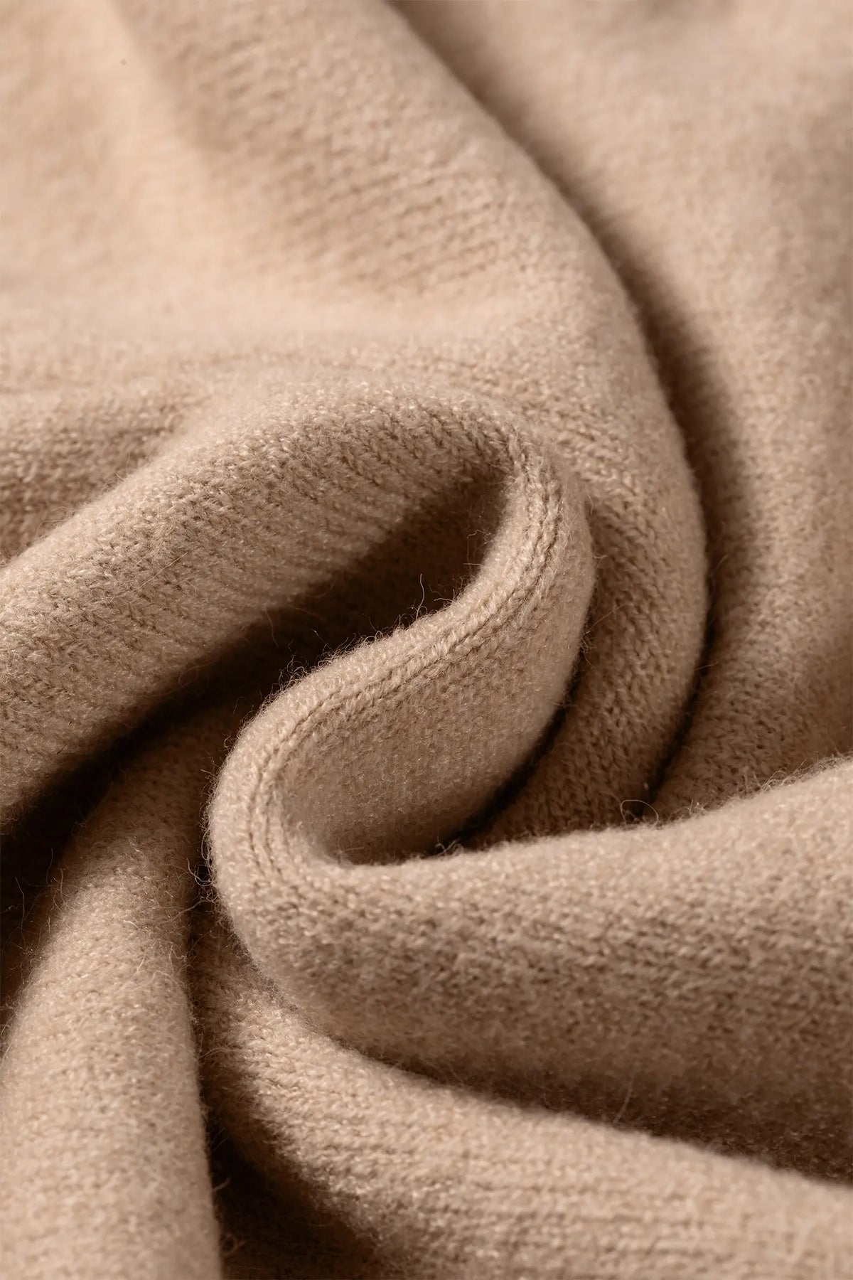 Ribbed Trim High Neck Short Sleeve Casual Sweater – Beige