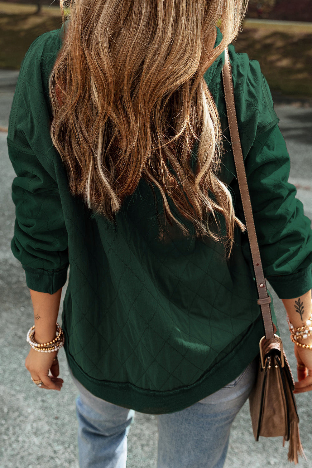 Blackish Green Quilted Patchwork Exposed Seam Hoodie eAura