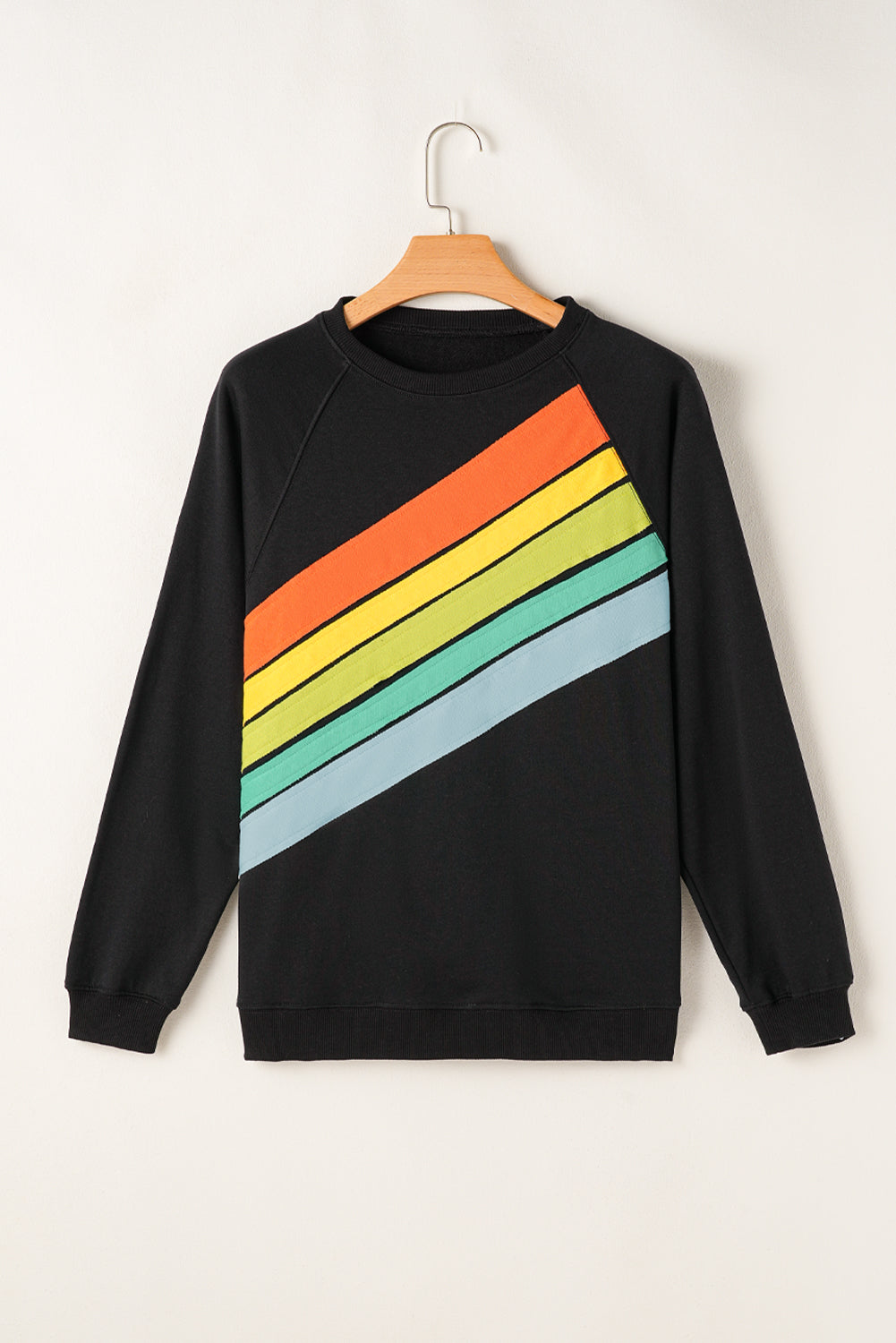 Black Rainbow Colourblock Striped Pullover Sweatshirt eAura