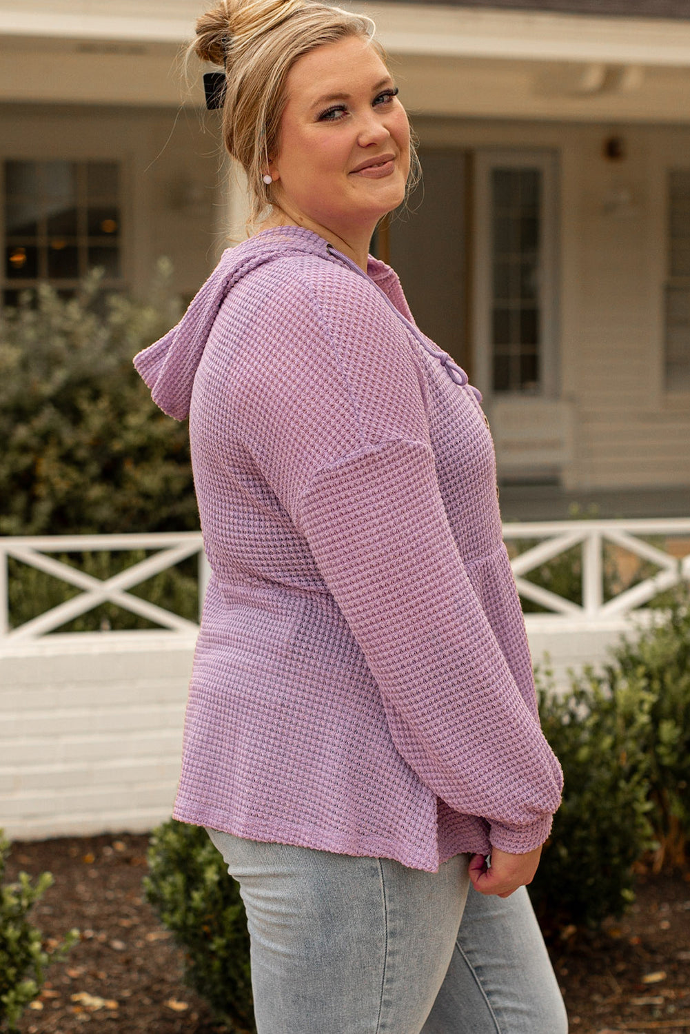 Plus Size Hooded Waffle Knit Top BB Fashion Outlet