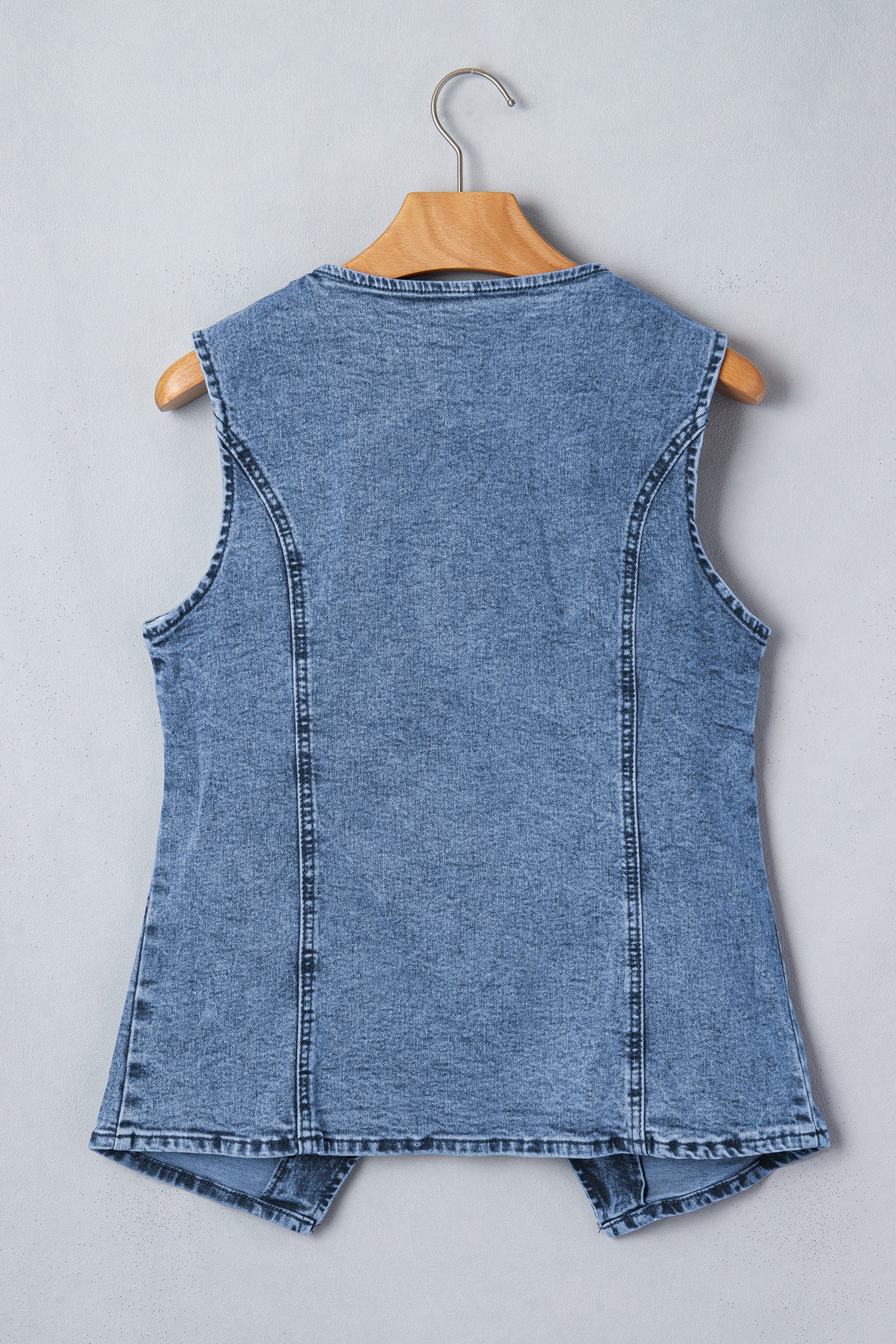 Buttoned Front Slit Denim Vest – Black