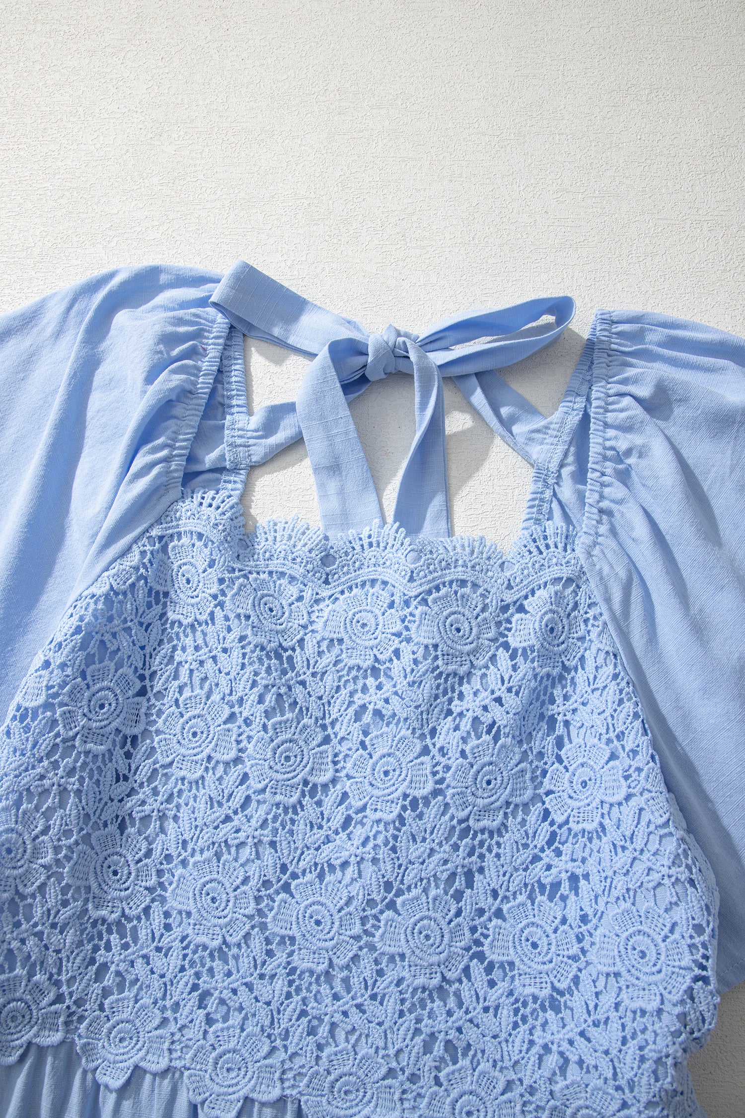 Flowy Short Sleeve Lace Detail Square Neck Tiered Midi Dress