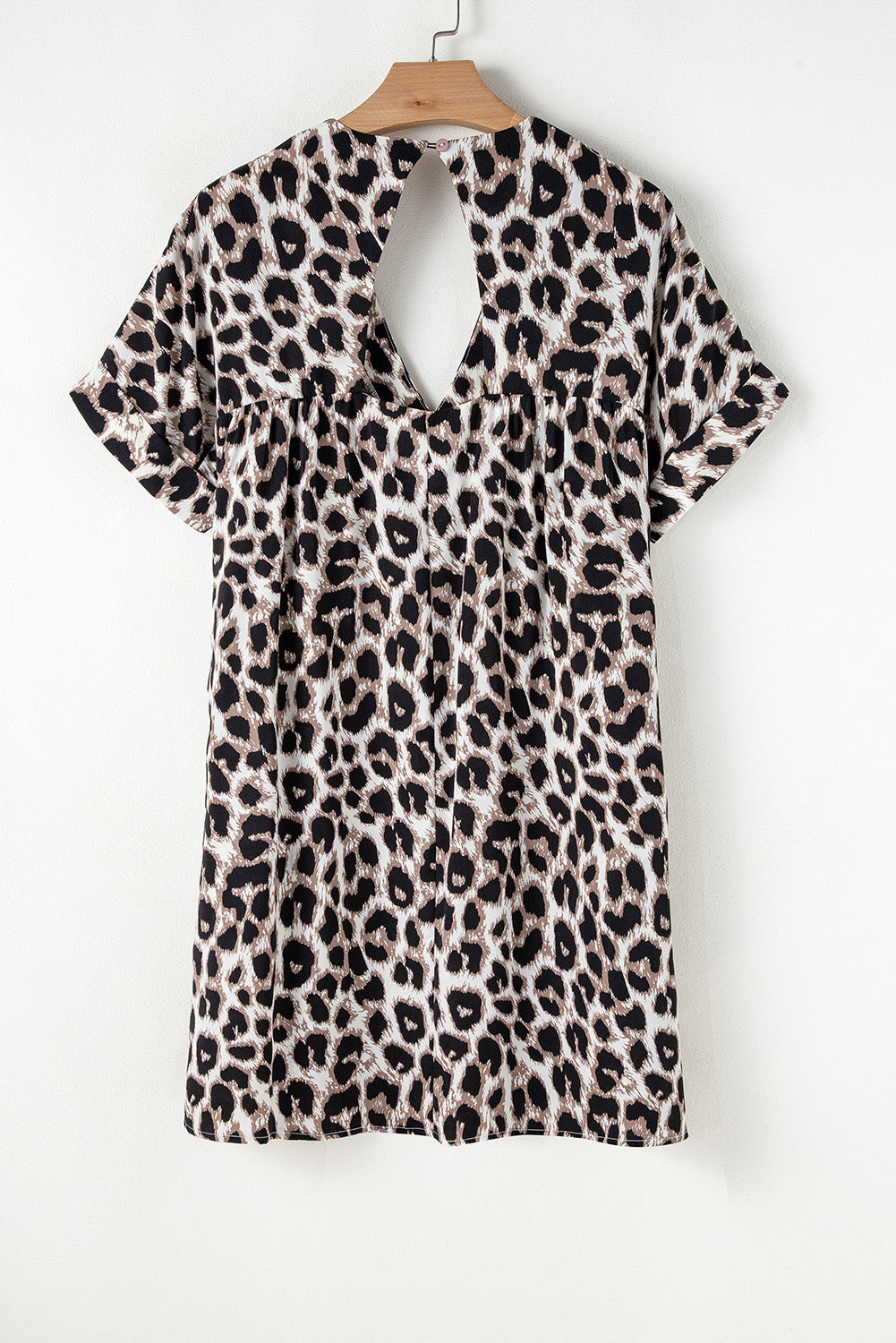 Khaki Cheetah Print Backless V Neck Loose Fit Mini Dress eAura