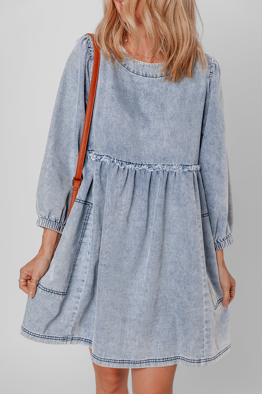 Beau Blue Light Wash High Waist Loose Fit Denim Mini Dress Beagle Boutique Fashion Outlet