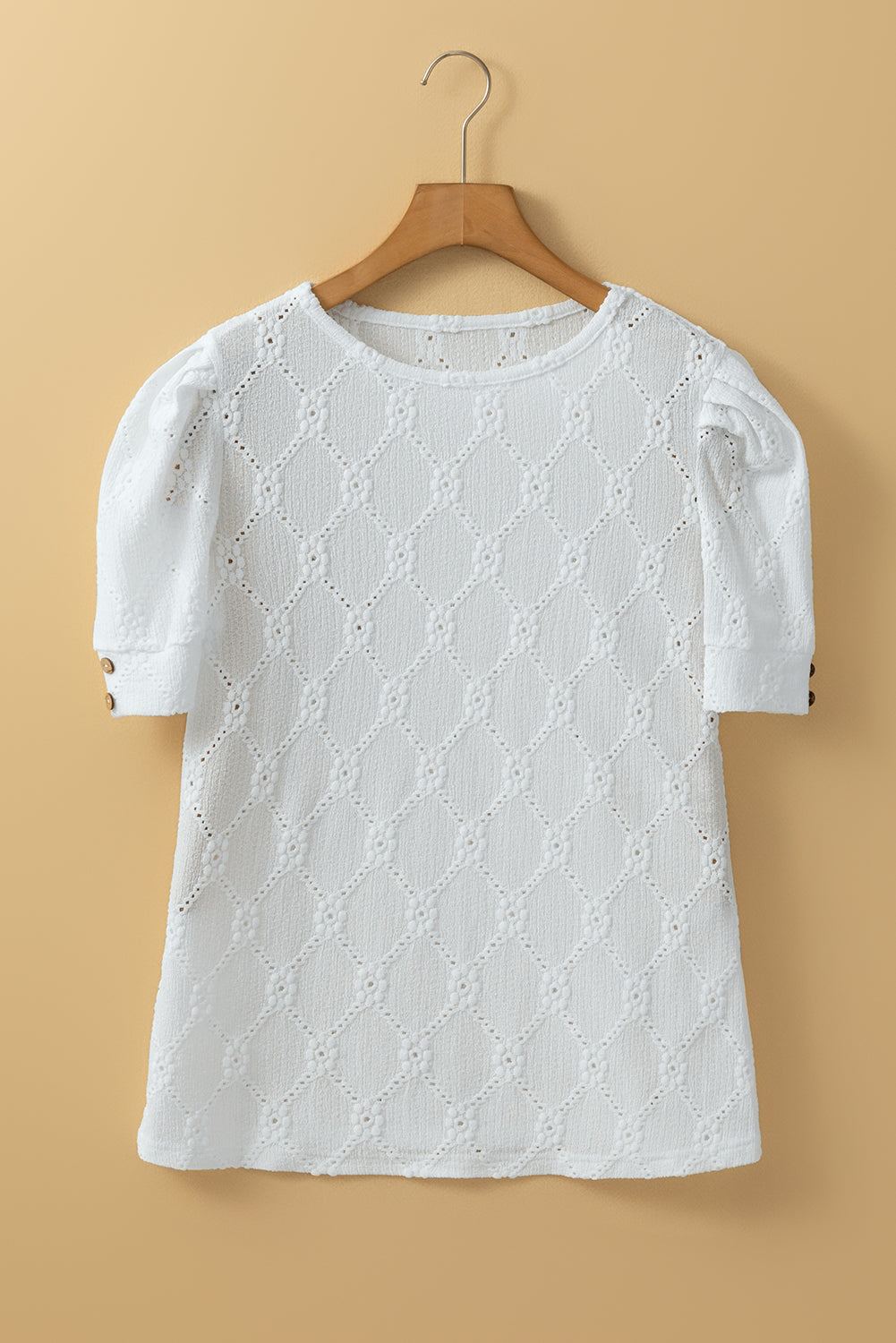 Floral Geometric Textured Button Short Sleeve Top