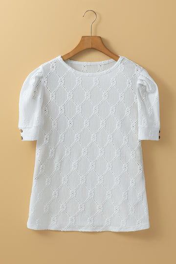 Floral Geometric Textured Button Short Sleeve Top