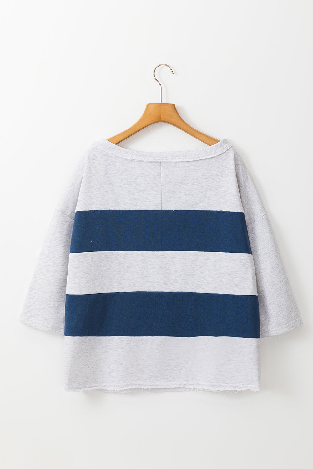 Striped Patchwork 3/4 Sleeves Raw Edge Sweatshirt - eAura
