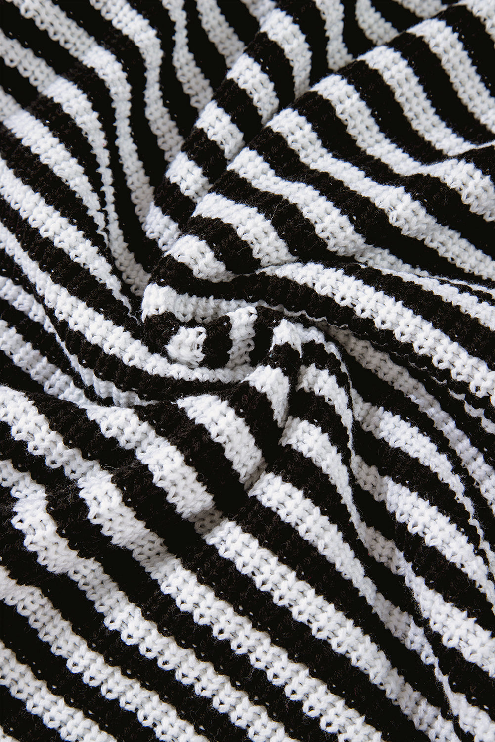 Black Stripe Zip up Collar Drop Shoulder Sweater eAura
