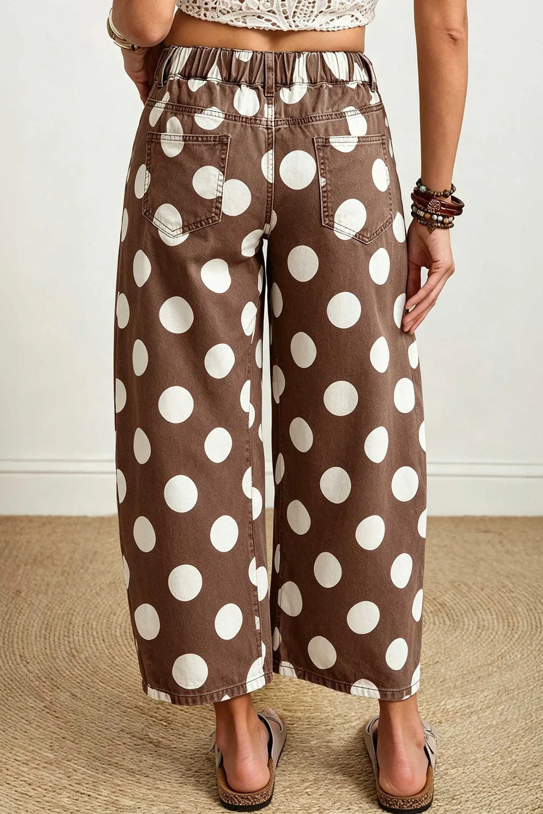 Brown Polka Dot Ankle-Length Barrel Jeans
