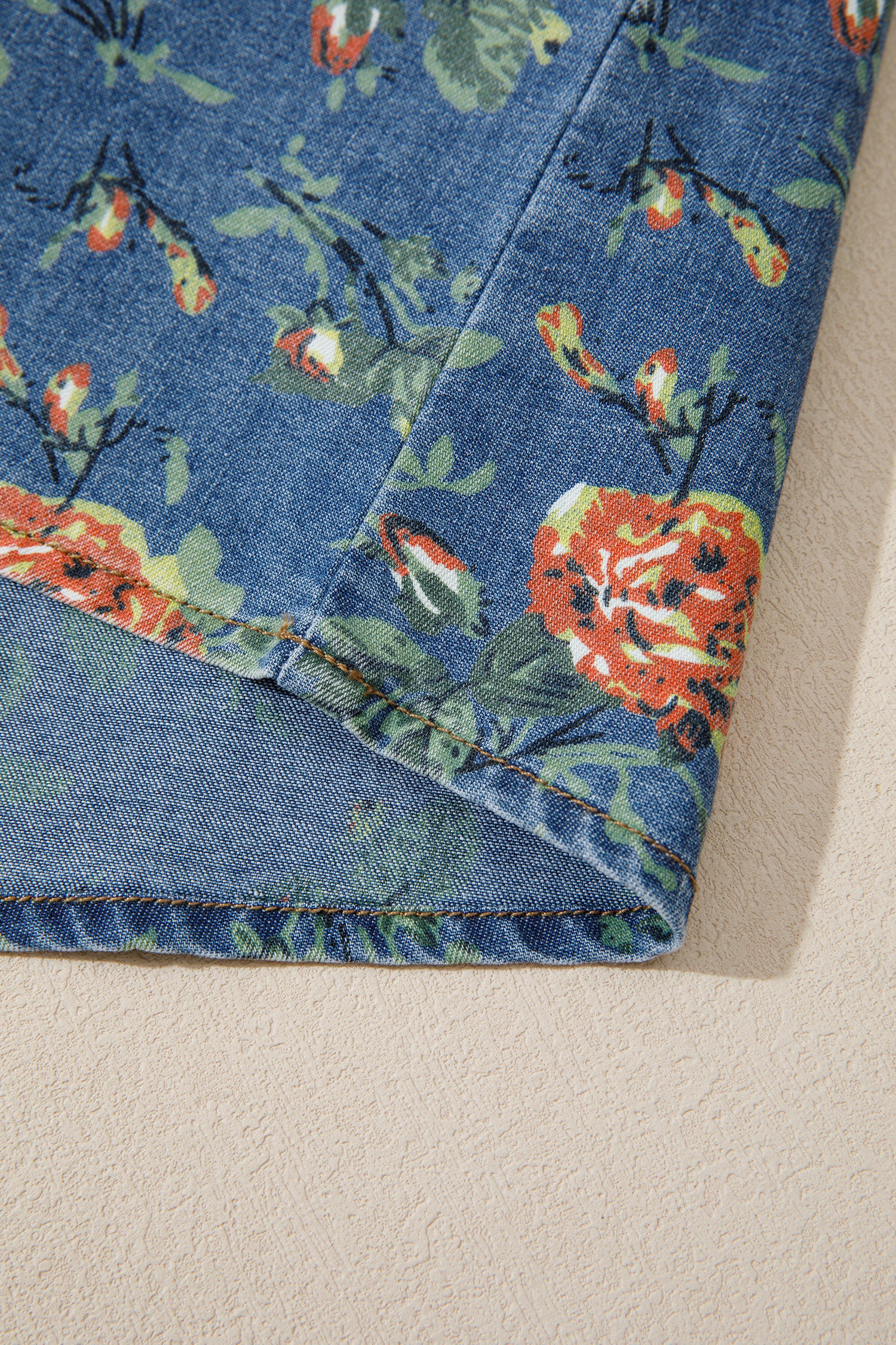 Ruffled Short Sleeve Floral Denim Top