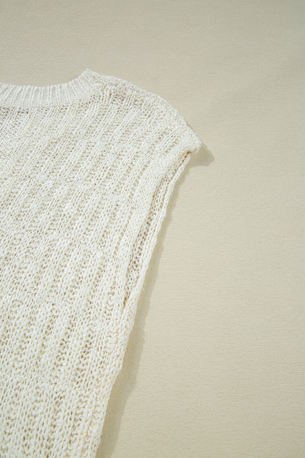 Beige Notched V Neck Short Sleeve Sweater eAura