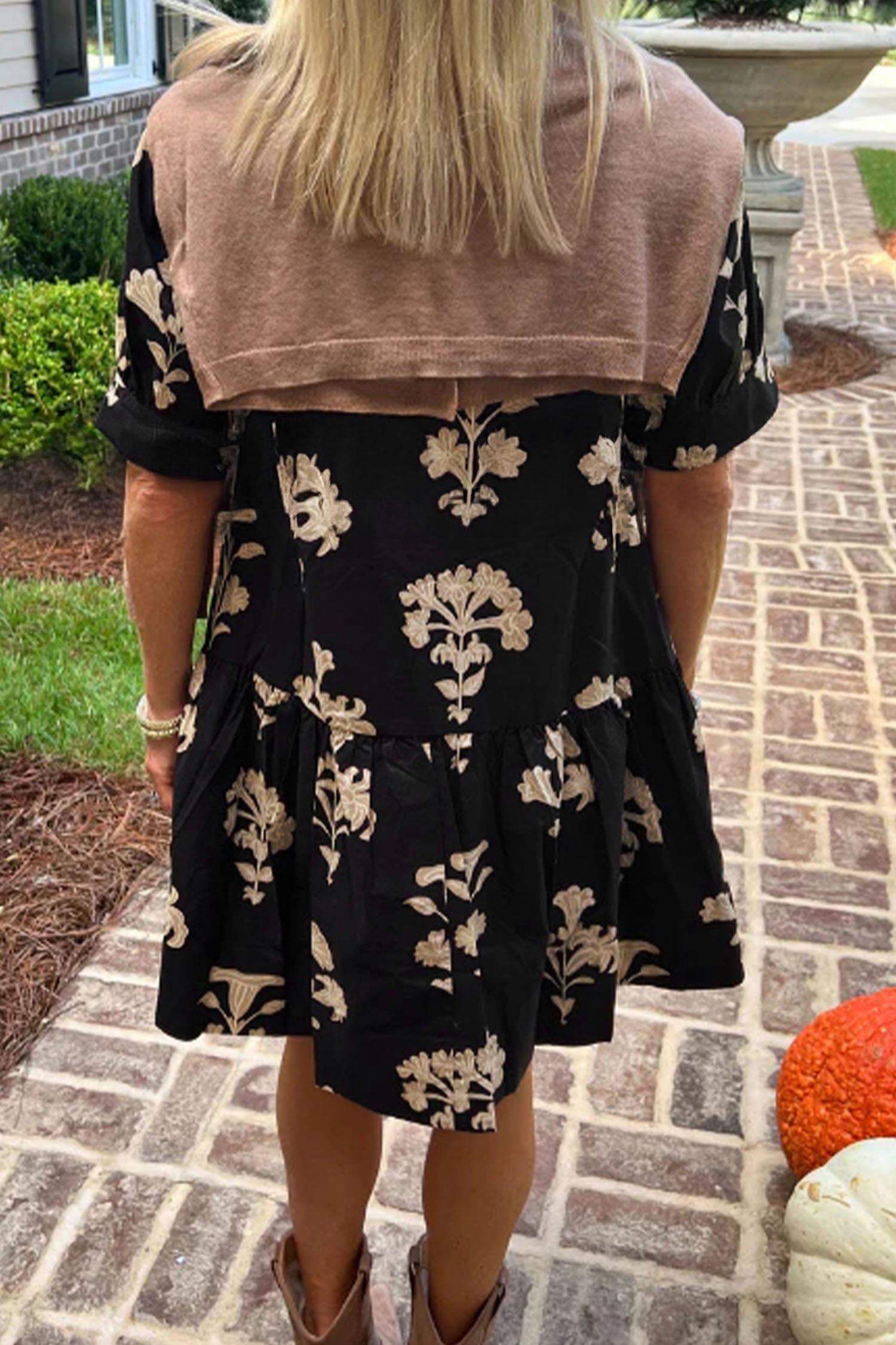 Floral Frill V-Neck Puff Sleeve Drop Waist Mini Dress