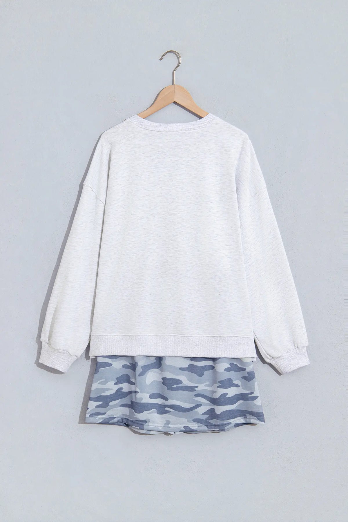 Gray Camo Letter Print Lounge Long Sleeve Top Skort 2pcs Set