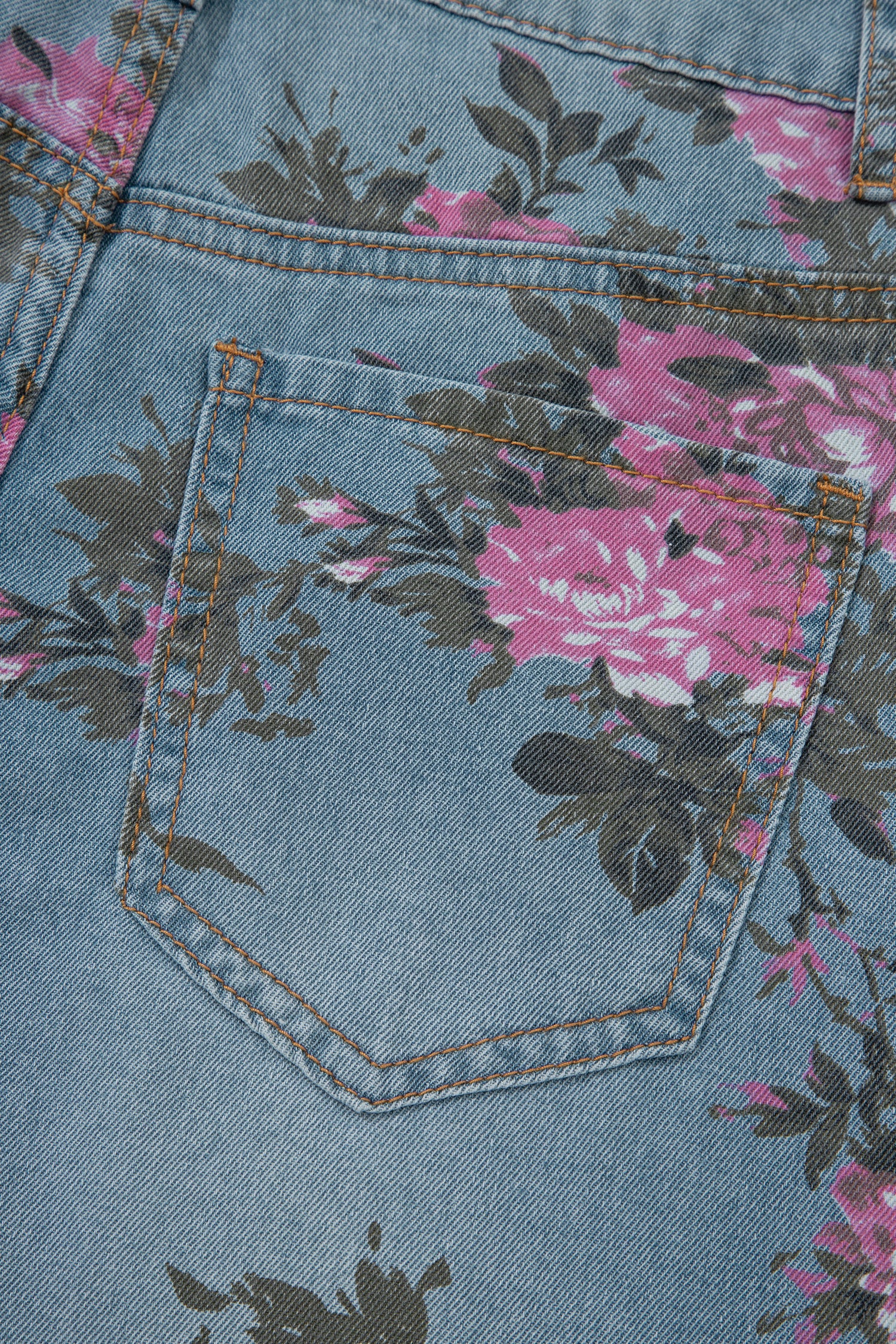 Floral Print Bootcut Jeans – Sky Blue Denim