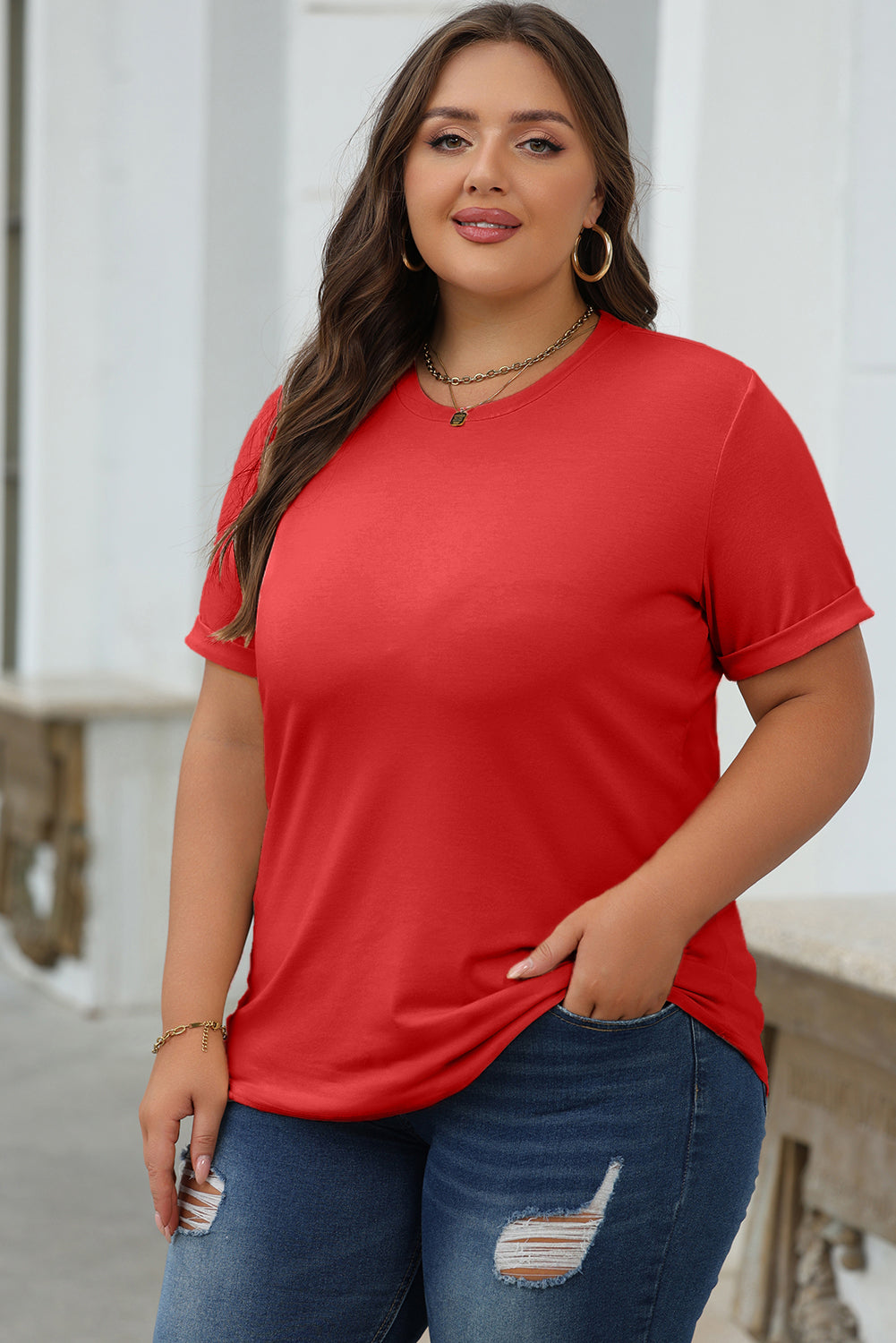 Casual Plain Crew Neck Tee T-Shirt
