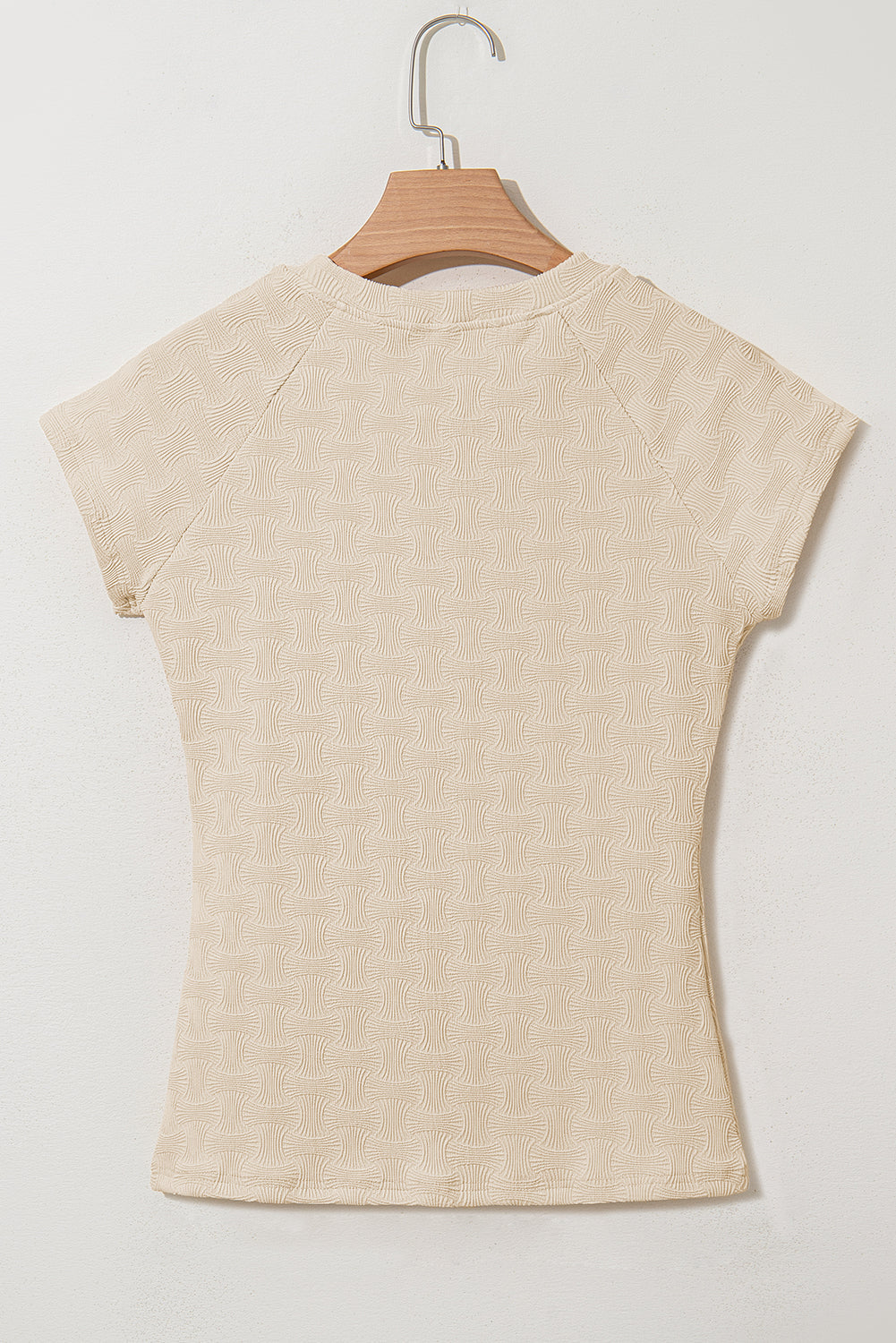 Beige Textured Crew Neck Cap Sleeve Slim Stretchy T-Shirt eAura
