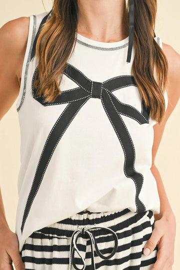 White Sweet Bow Stitching Trim Sleeveless Top eAura