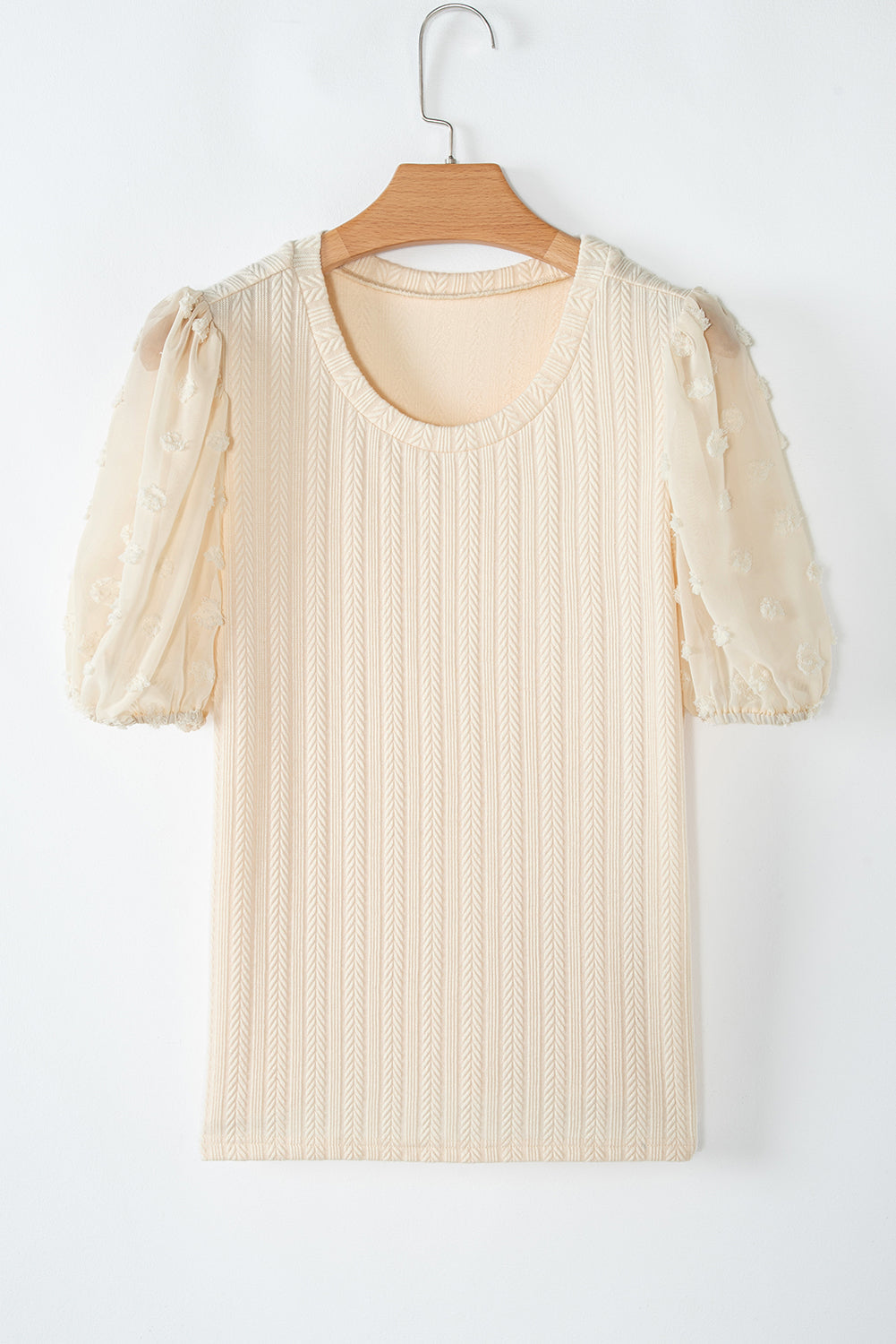 Apricot Dot Mesh Puff Sleeve Textured Top eAura