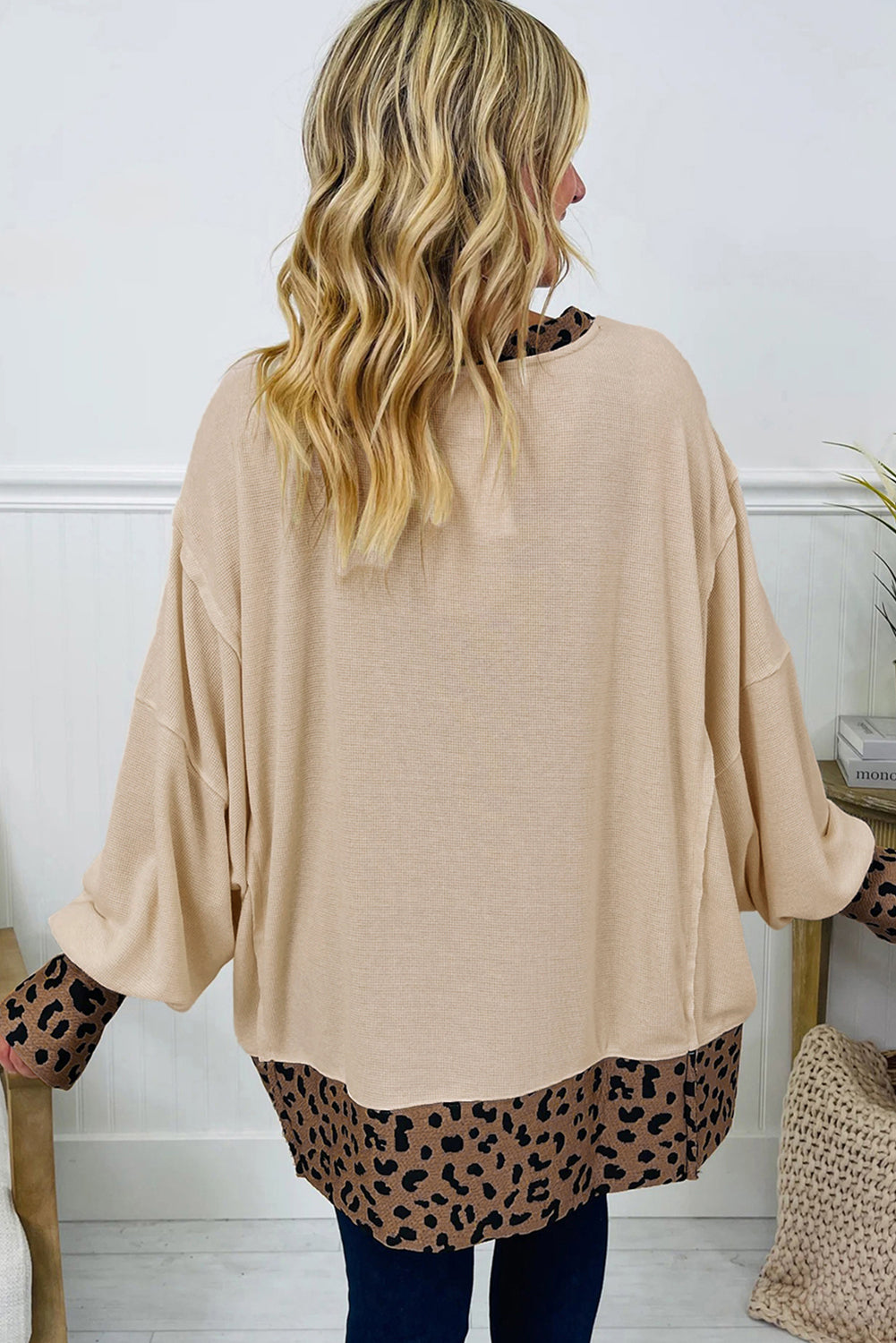 Stars Pattern Leopard Patchwork Round Neck Sweatshirt