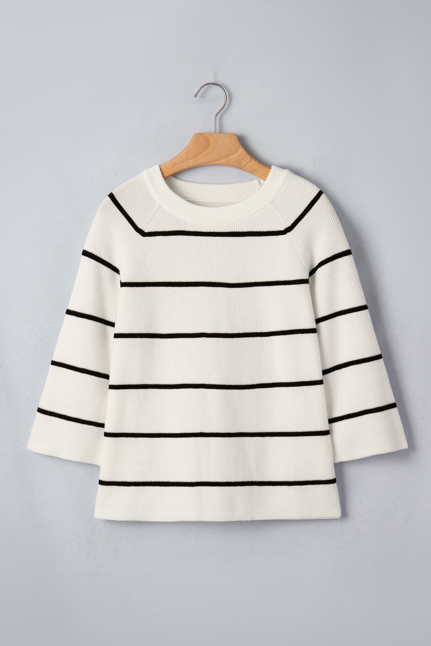 Ribbed Knit Half Sleeve Loose Sweater Tee – White Stripe