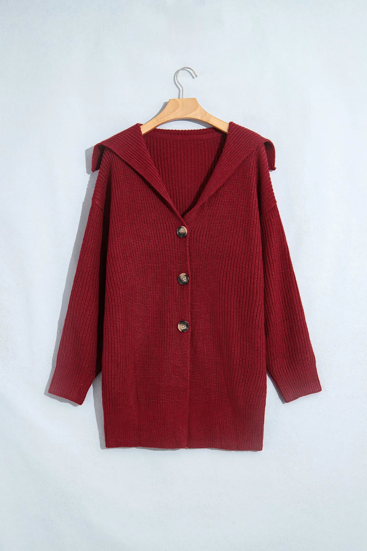 Red Dahlia Solid Colour Knit Oversized Button Front Sweater Cardigan – Burgundy