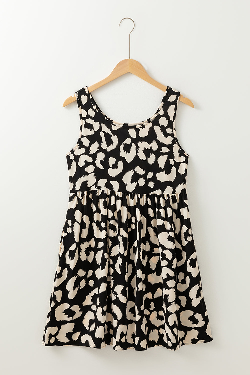 Black Leopard Print U Neck Sleeveless High Waist Dress eAura