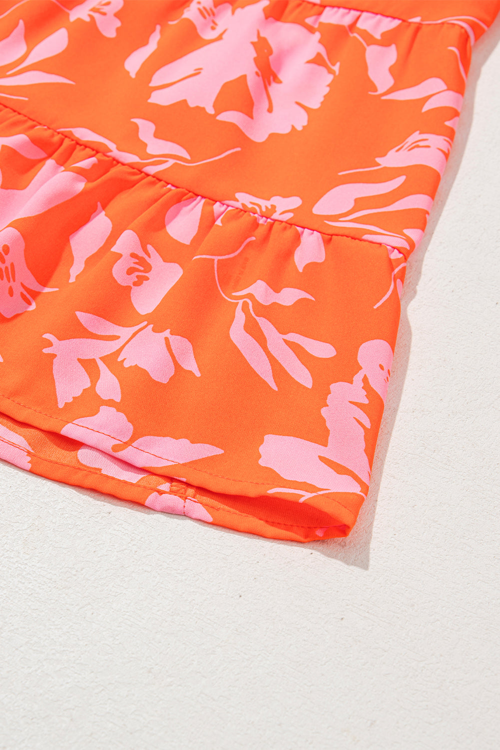 Orange Floral Print Collared Button Neckline Flutter Sleeve Blouse eAura