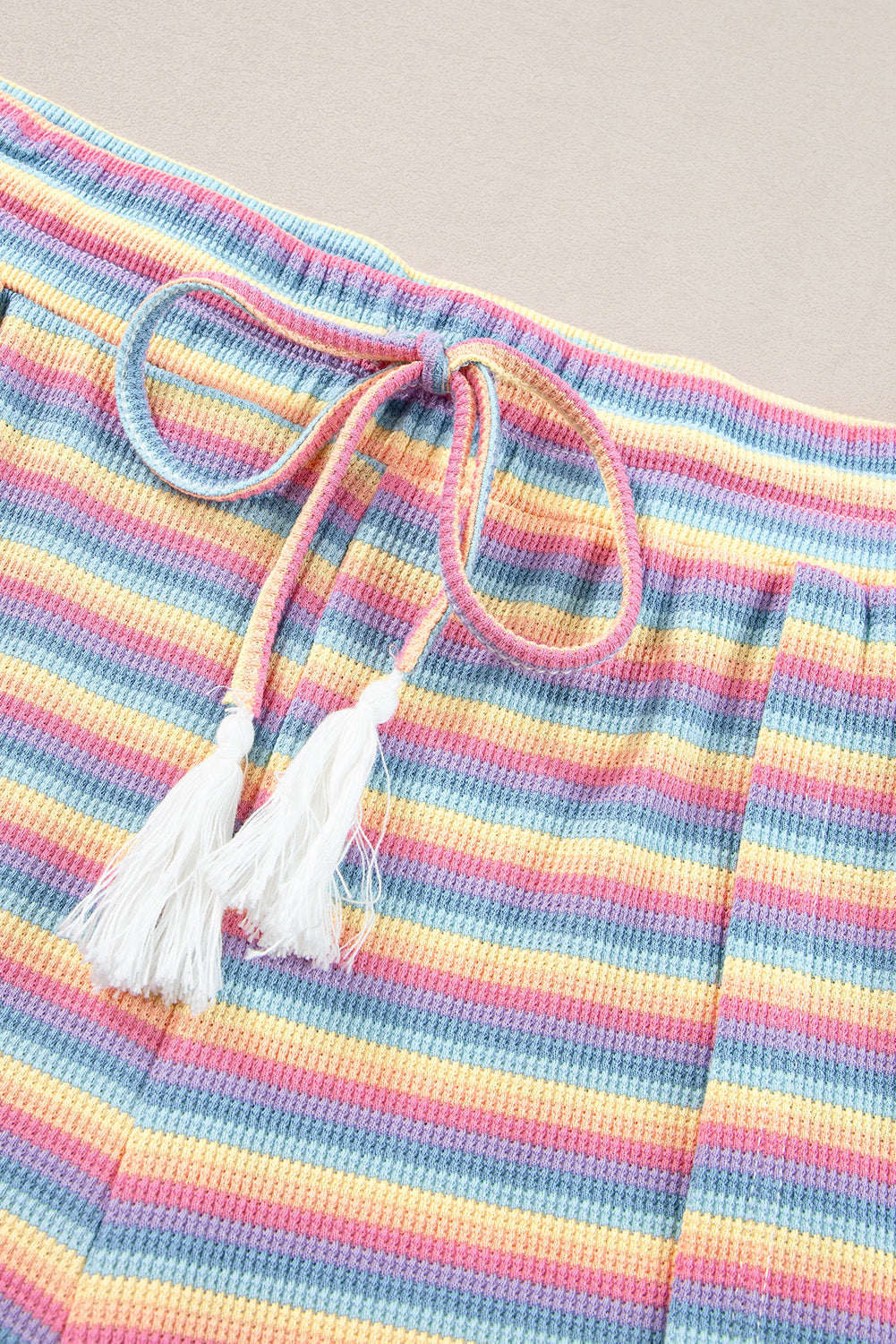 Pink Stripe Rainbow Tee Tasseled String Wide Leg Trousers Co-ord eAura