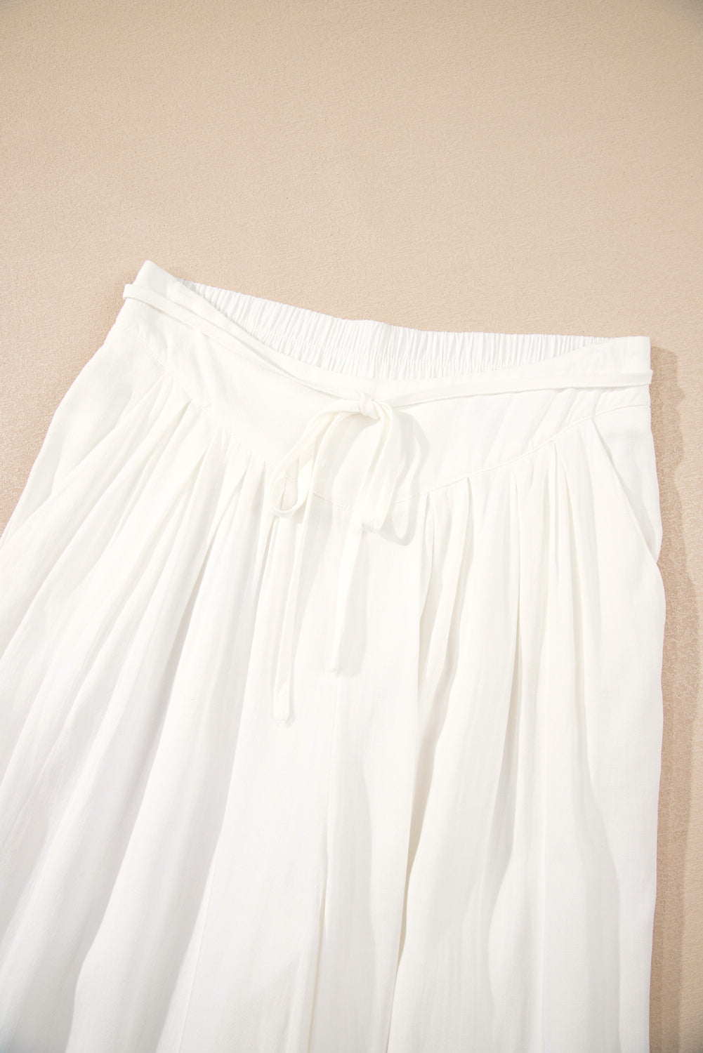 White Pleated Wide Leg Casual Trousers eAura