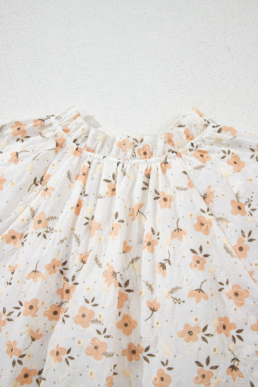 White Floral Eyelet Embroidered Puff Sleeve Notch V Neck Blouse eAura