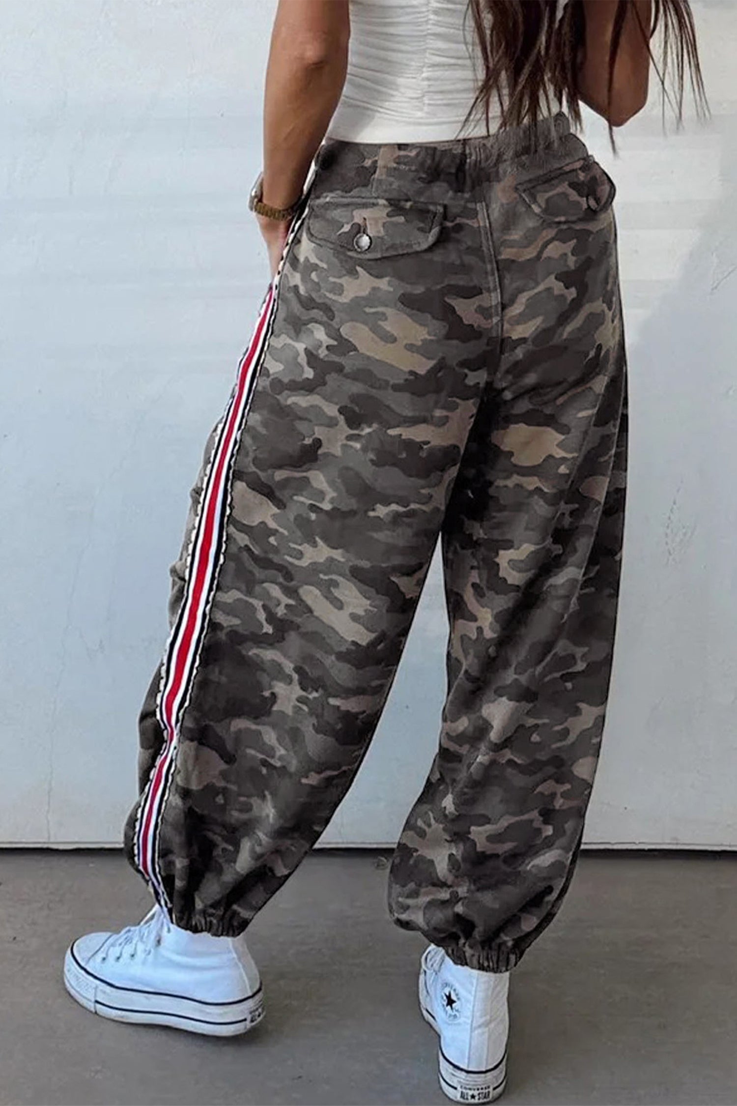 Camo Print Striped Side Panel Drawstring Joggers
