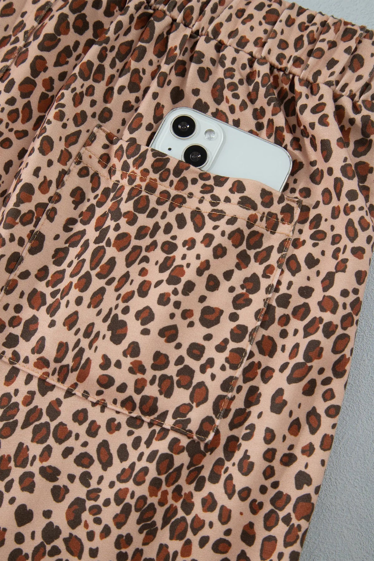 Leopard Print Drawstring Waist Patch Pockets Pants – Khaki