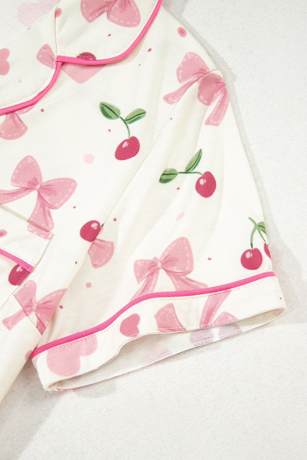 White Floral Print Contrast Pipping Short Pyjamas Set eAura