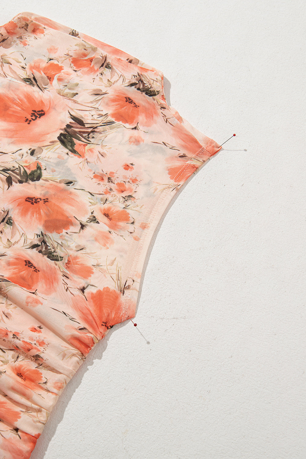 Red Mesh Floral Printed Slim Fit Tank Top eAura
