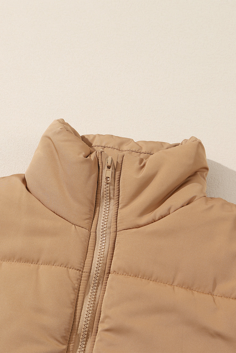 Oversized Stand Collar Zip Winter Vest – Khaki