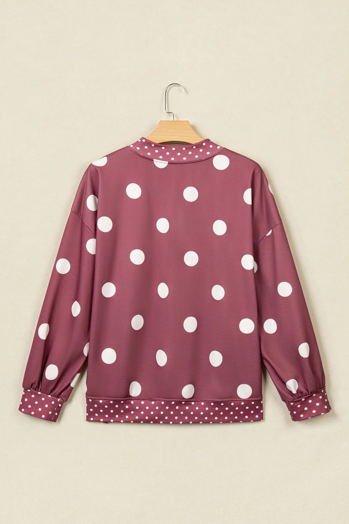 Polka Dot Print Contrast Detail Oversized Tunic Sweatshirt – Pink