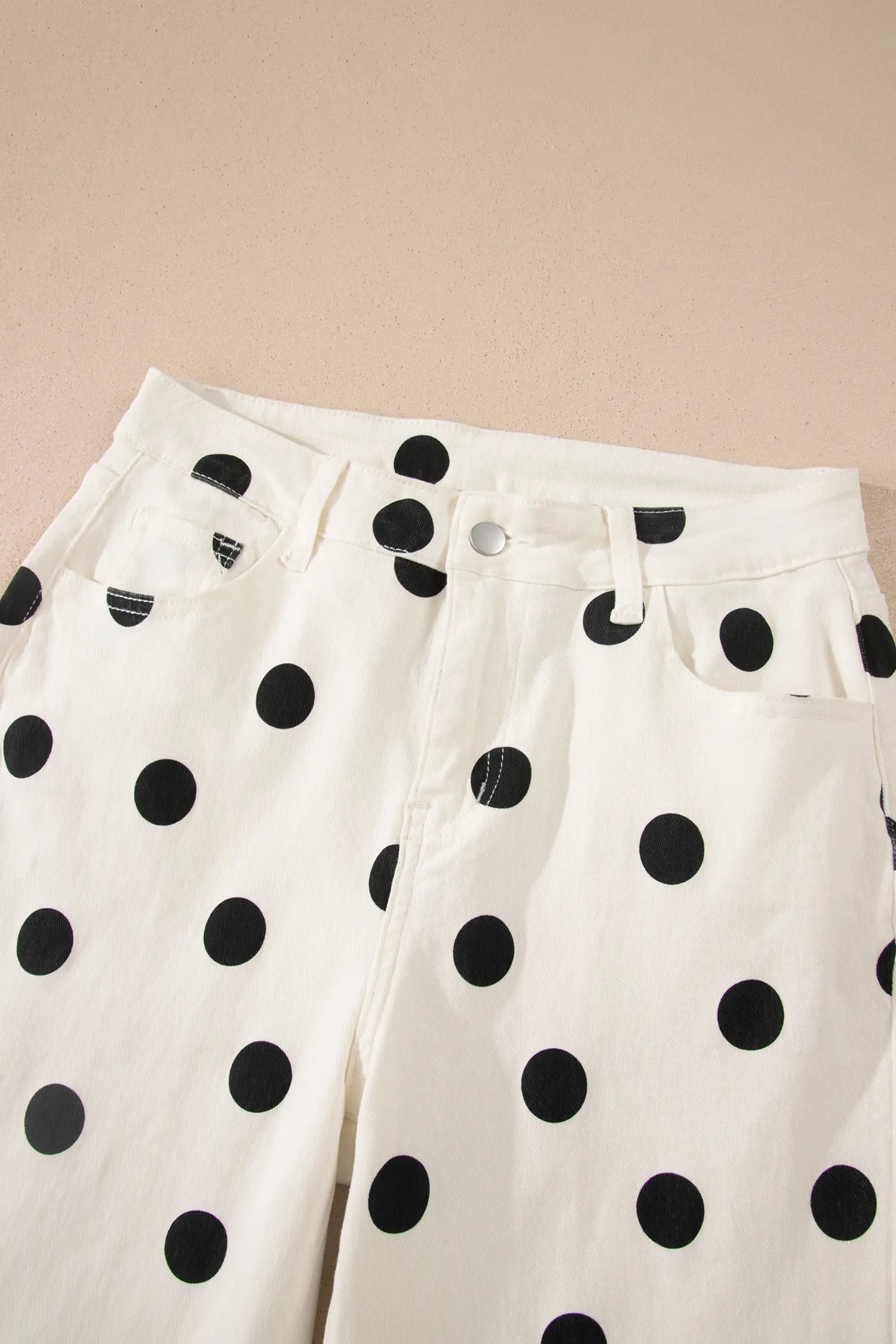 White Polka Dot Print Wide Leg Ankle-Length Jeans