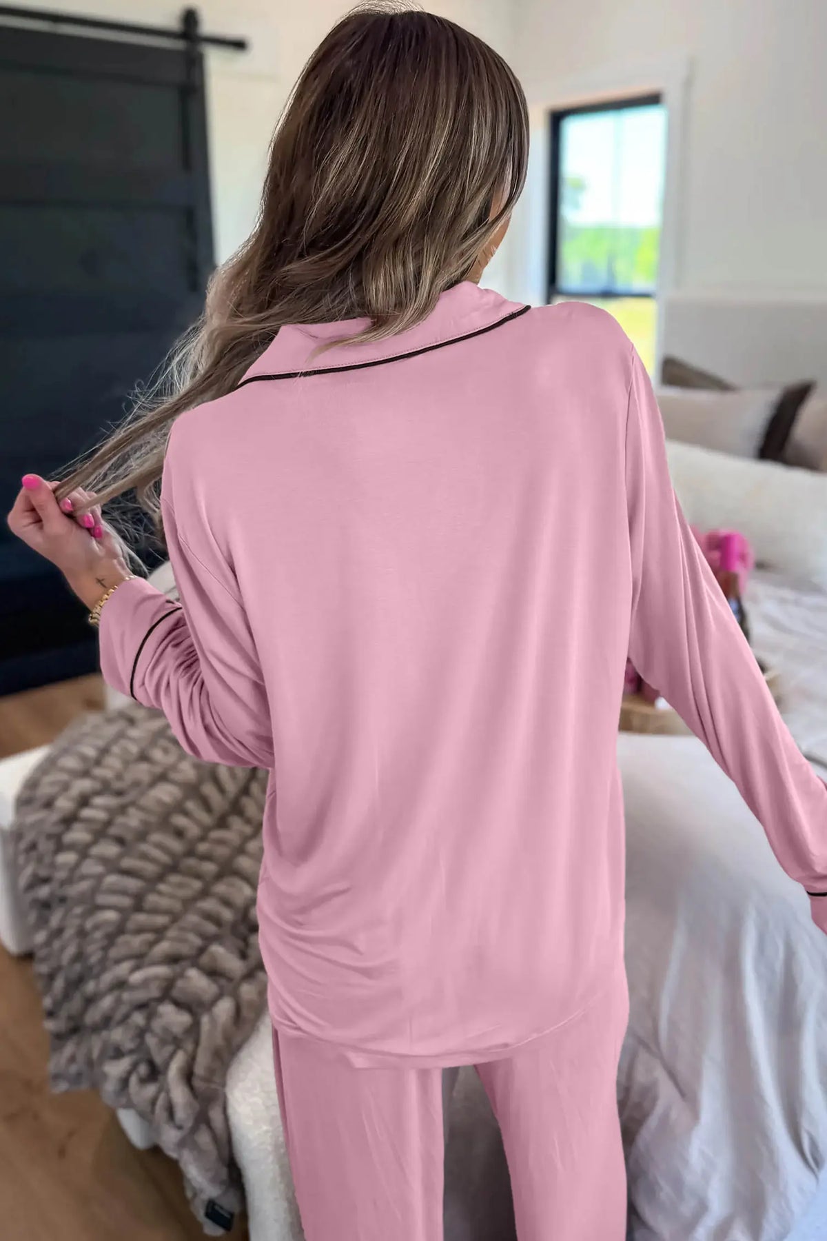 Long Sleeve Colourblock Patchwork Two Piece Home Wear Lounge Set – Delicacy