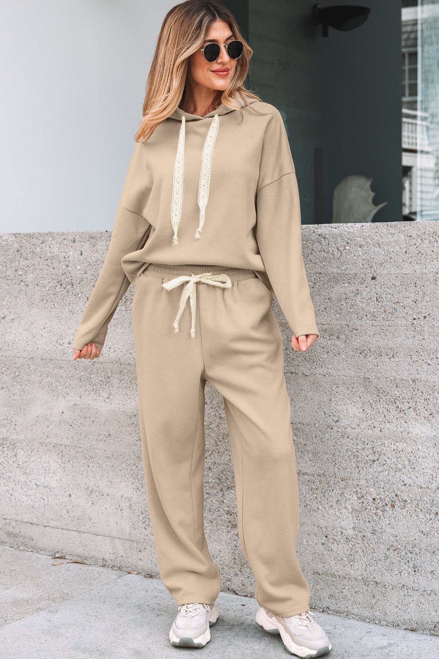 Pullover Hoodie and High Waist Bottoms Soft Cord Co-ord Set - eAura