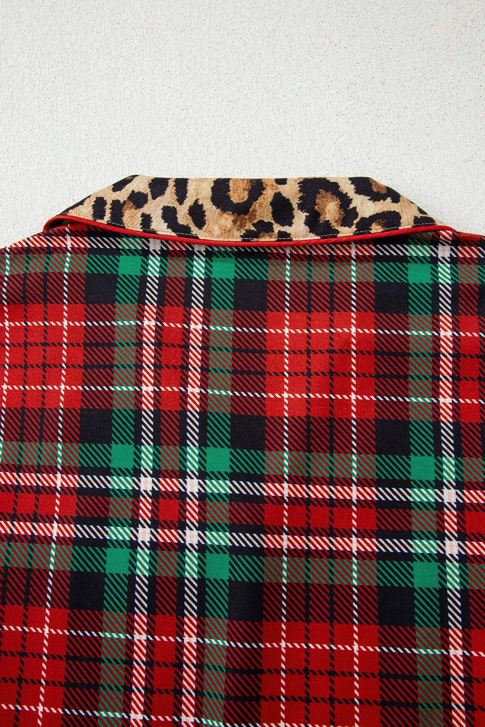 Retro Plaid Leopard Print Patchwork Long Sleeve Shorts Pajama Set - eAura