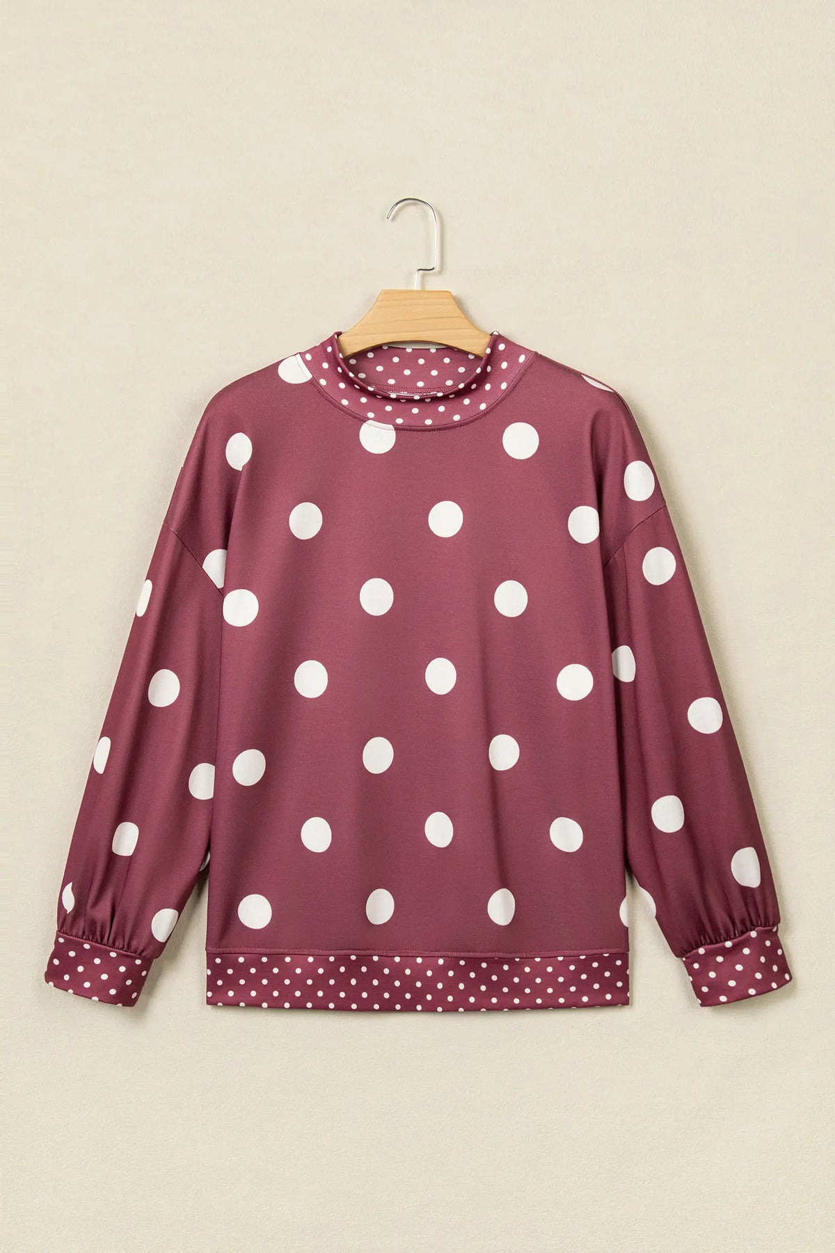 Polka Dot Print Contrast Detail Oversized Tunic Sweatshirt – Pink