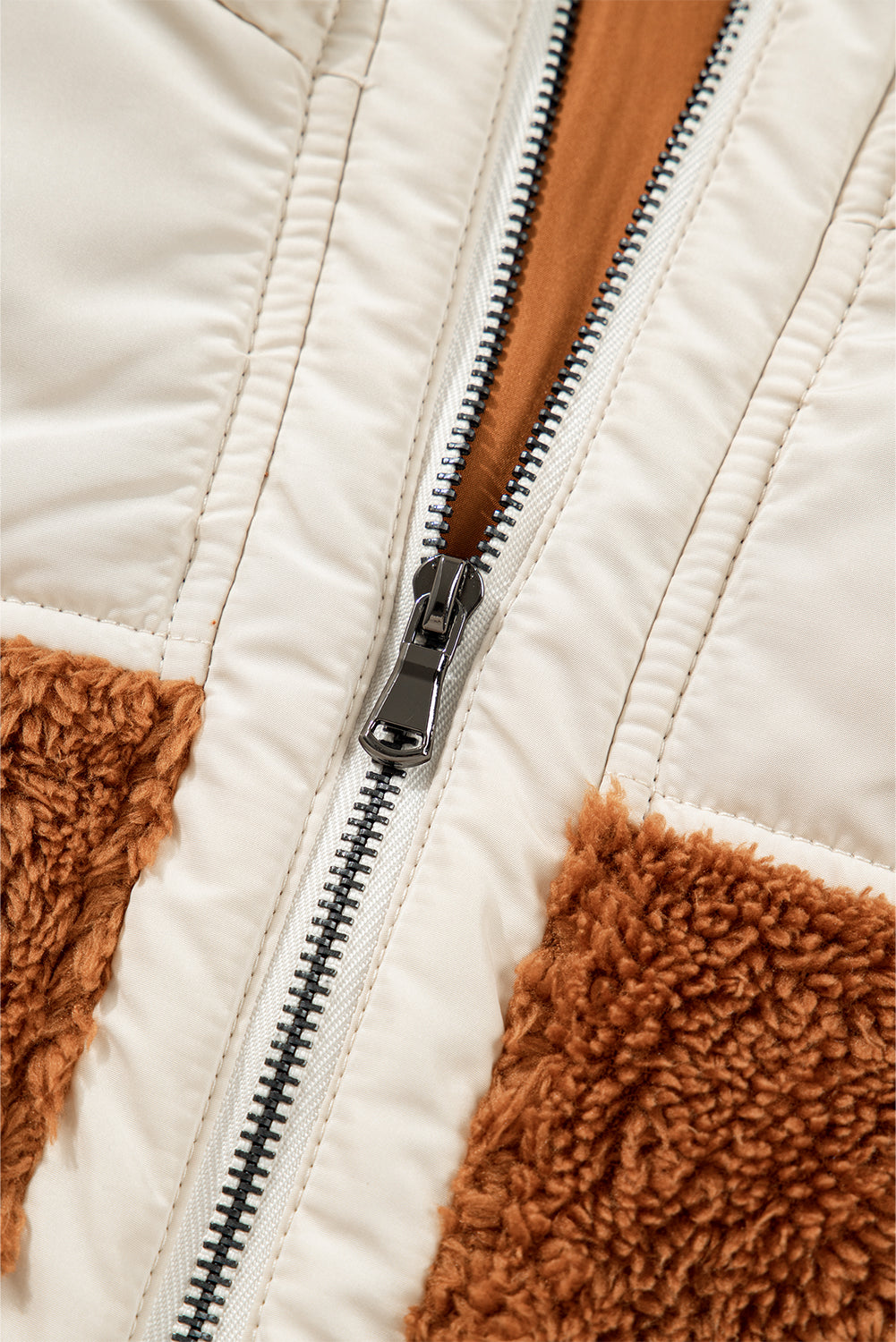 Plush Patchwork Zip Stand Neck Vest - eAura