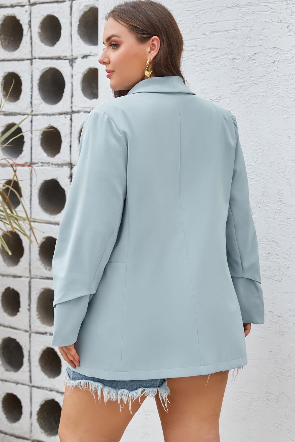 Sky Blue Plus Size Soft Lightweight Pocketed Lapel Blazer BB Fashion Outlet