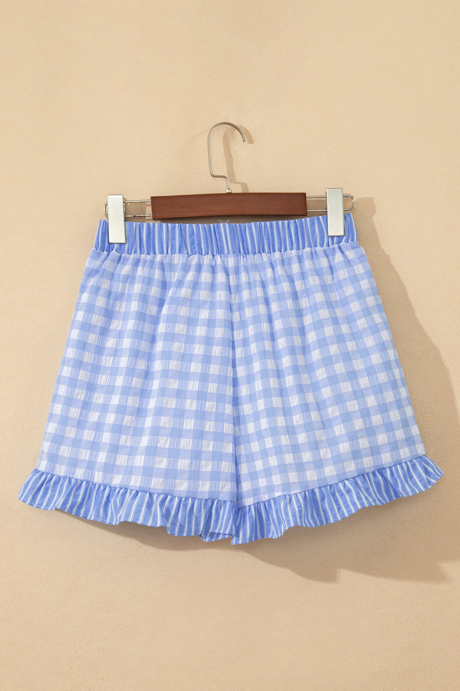 Gingham Ruffle Shorts with Lace Tie Waist
