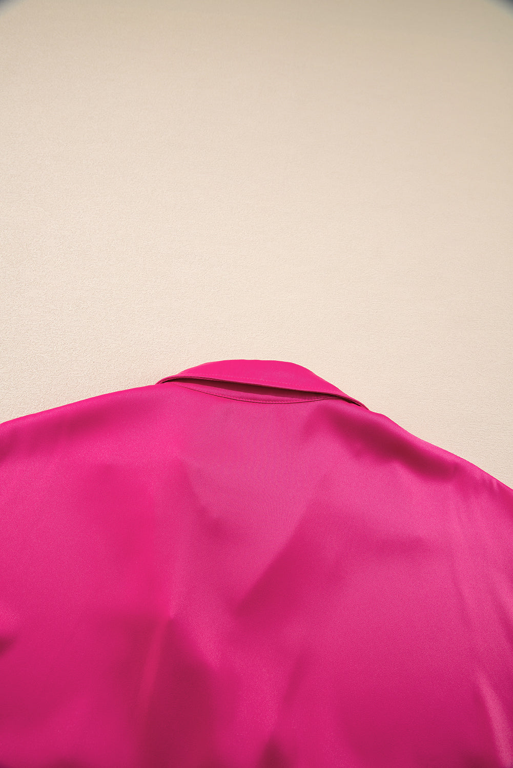 Rose Red Buttoned Collar Shift T-shirt Mini Dress eAura