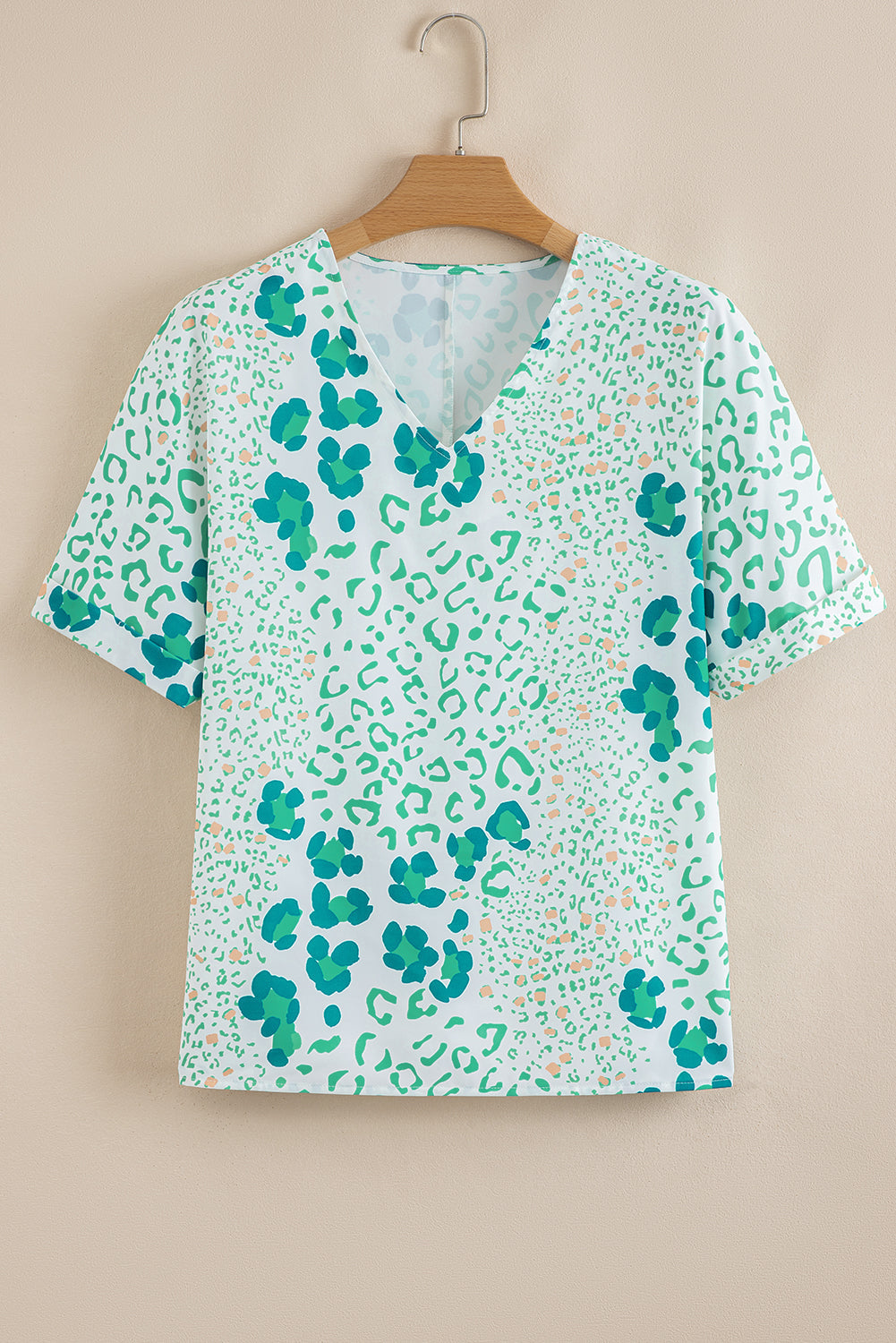 Mixed Leopard Print V Neck Short Sleeve Blouse eAura