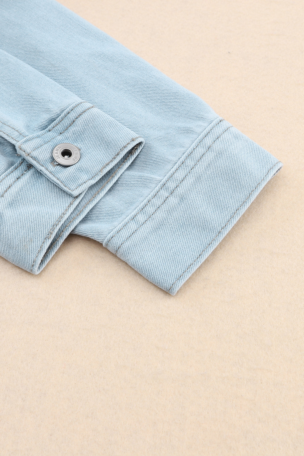 Sky Blue Flap Pocket Buttoned Raw Hem Denim Jacket eAura
