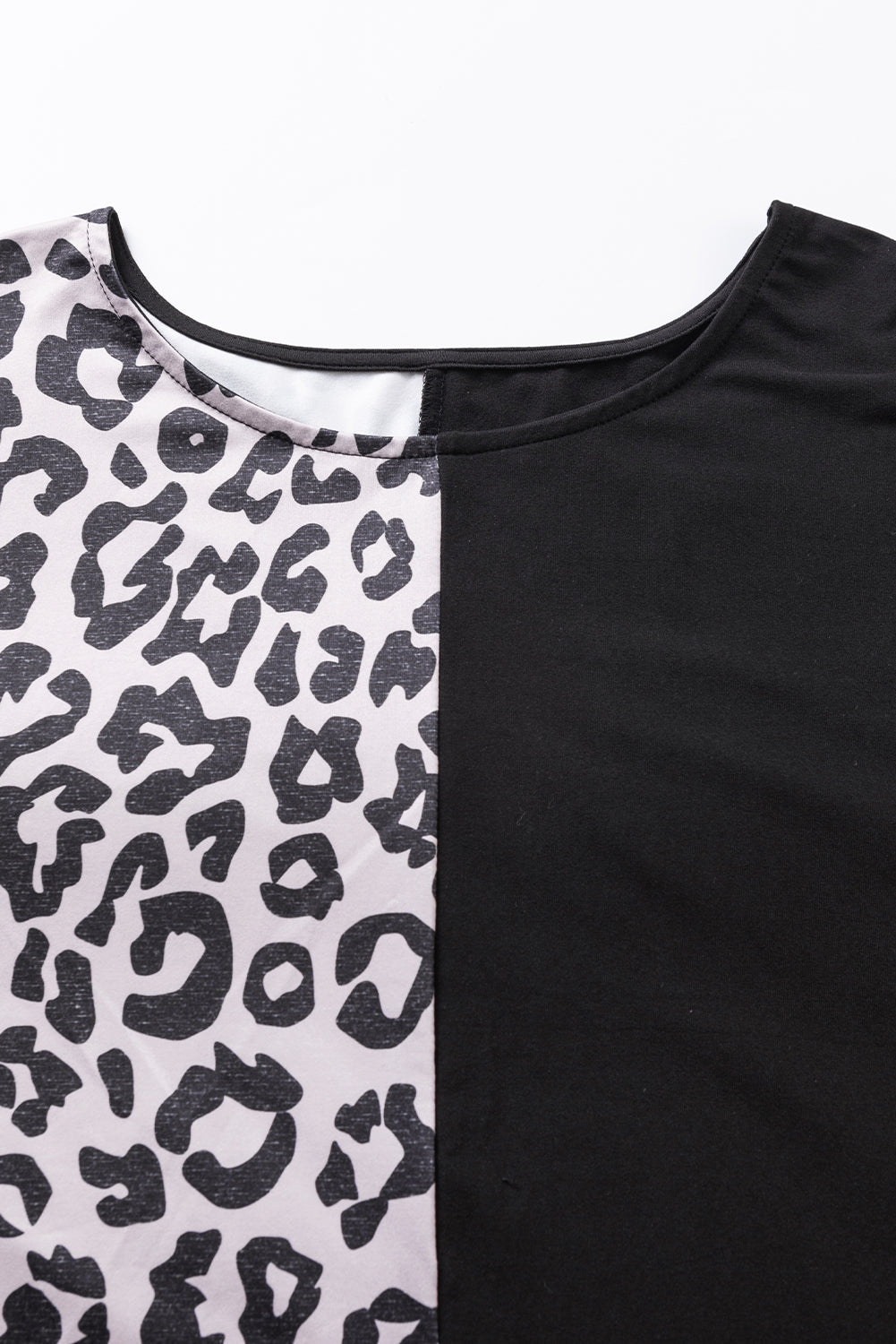 Black Half Leopard Patchwork Plus Size T-shirt BB Fashion Outlet