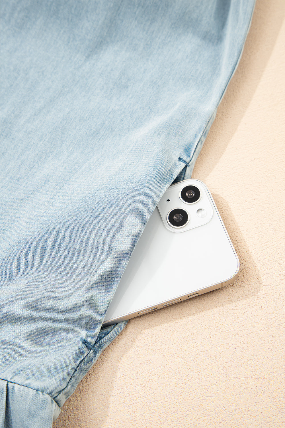 Beau Blue Bowknot Neck Sleeveless Ruffled Chambray Dress - eAura